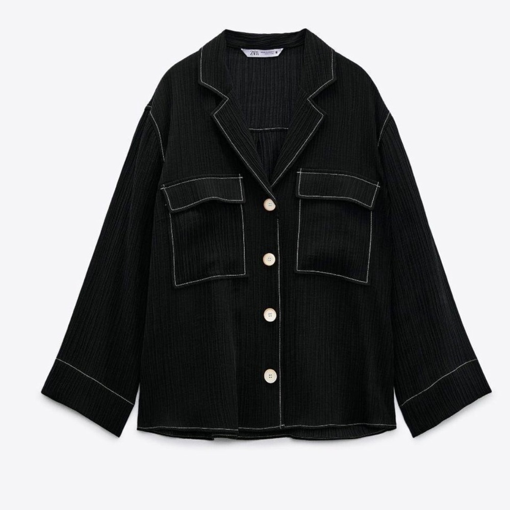 Zara topstitched blouse black